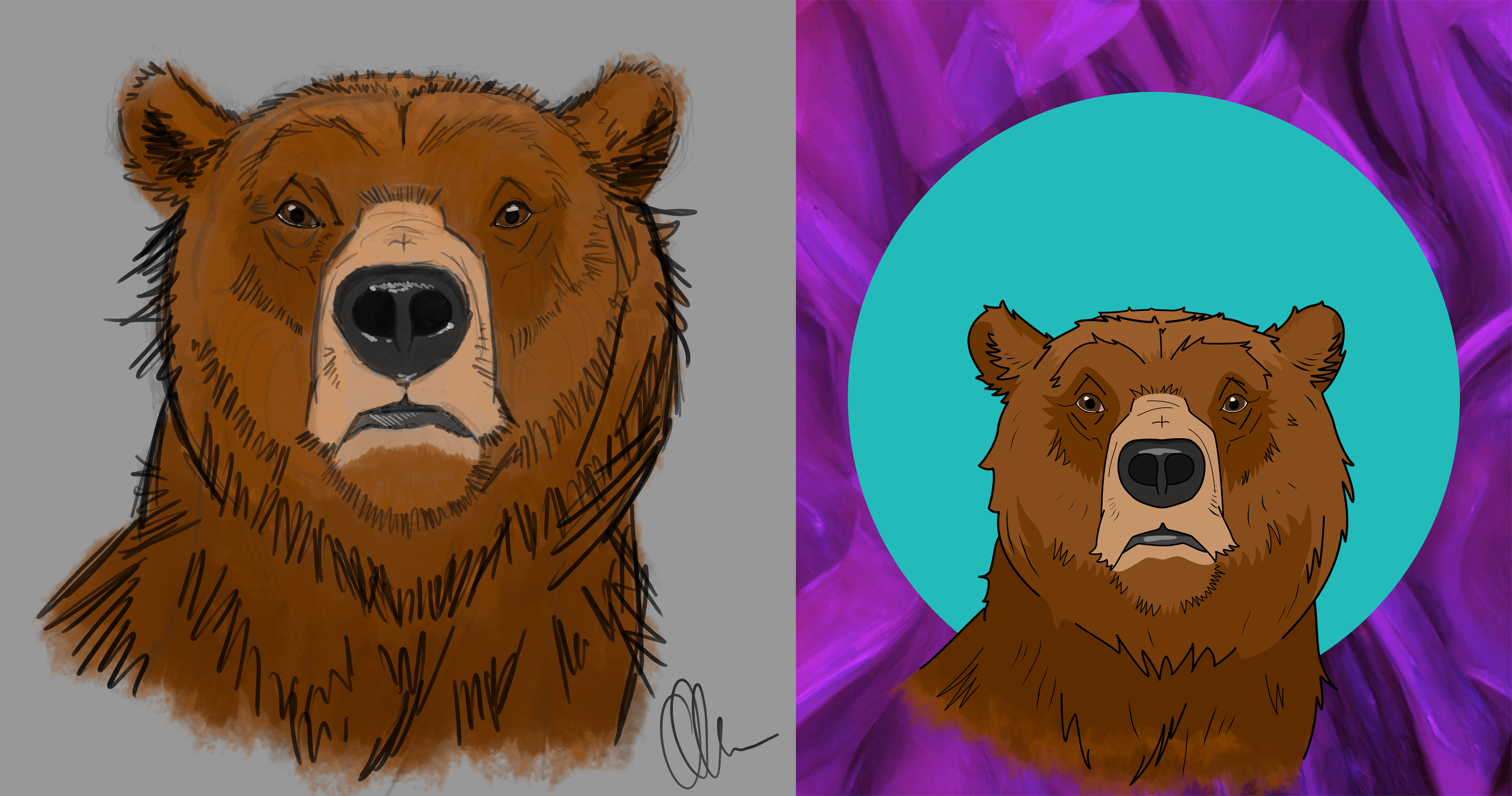 Photoshop painting of a grizzly bear
